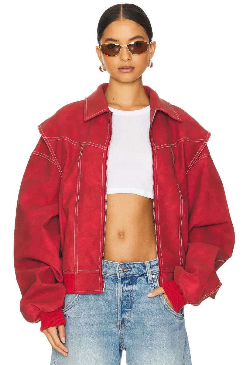 Lioness Red Oversized Bomber Jacket Lioness-Red-Oversized-Bomber-Jacket