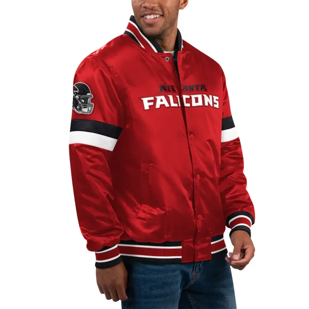 atlanta falcons starter home game red satin jacket 1 atlanta falcons starter red home game satin jacket