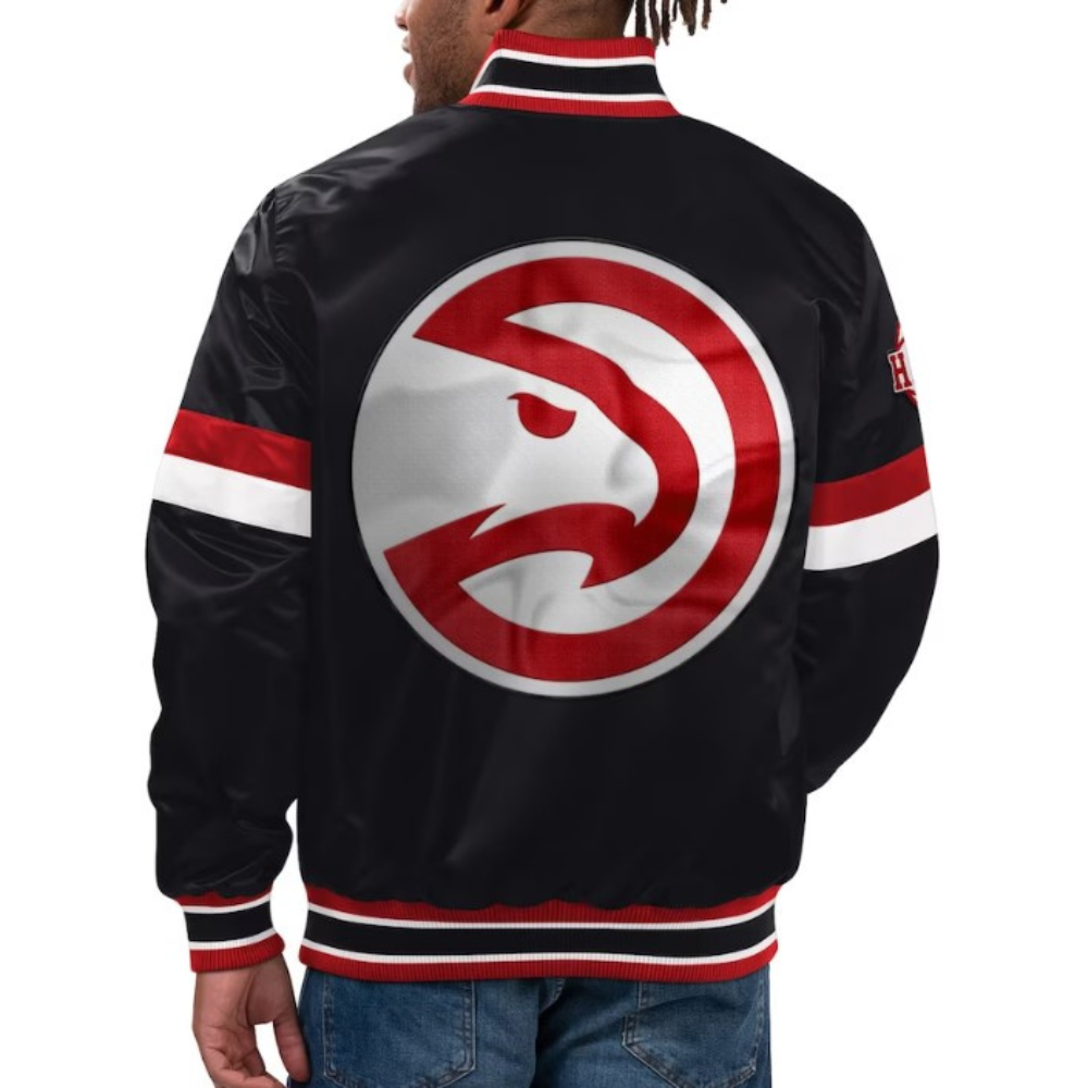 atlanta hawks starter black satin varsity jacket 2 atlanta hawks starter black satin varsity jacket