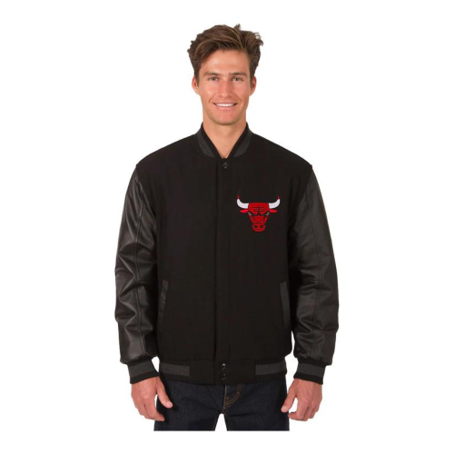 chicago bulls black wool varsity bomber jacket