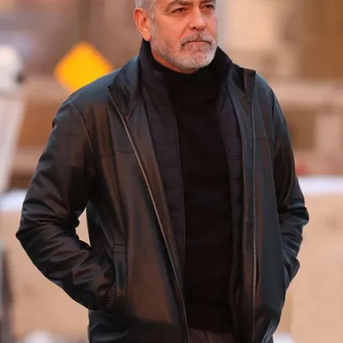 Wolves 2024 George Clooney Black Leather Jacket