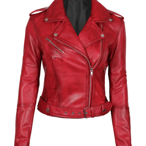 Margaret Red Ladies Biker Leather Jacket