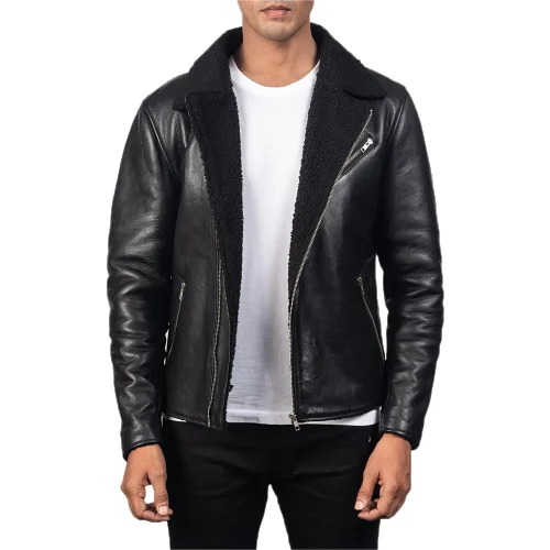 men's alberto shearling black leather jacket