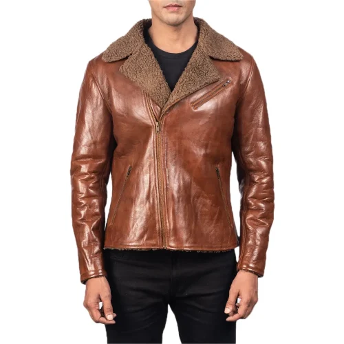 men's alberto shearling brown leather jacket