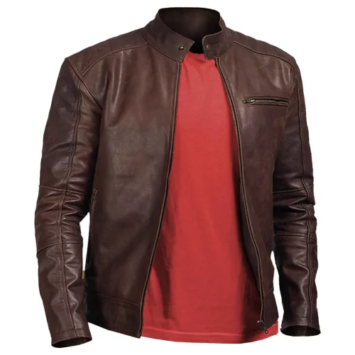 men's dean brown leather biker jacket