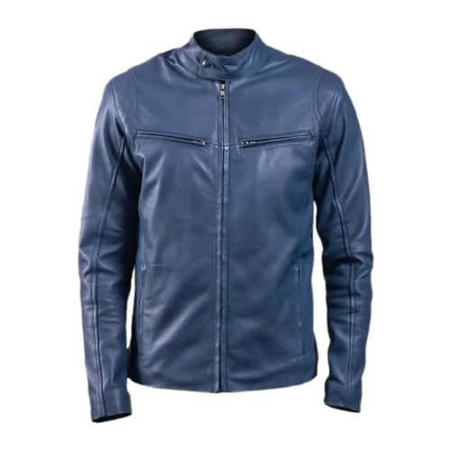 men's gatsby blue leather biker jacket