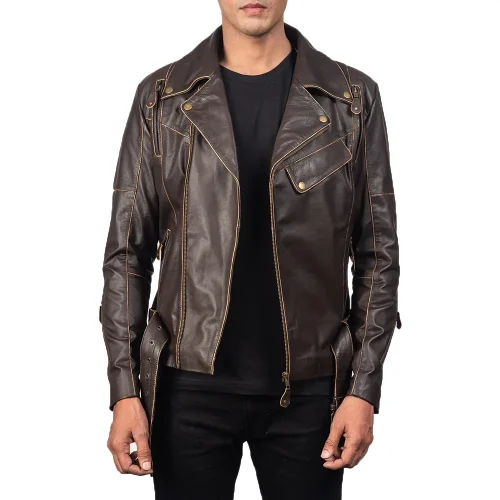men's vincent brown leather biker jacket