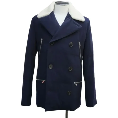 navy wool shearling pea coat