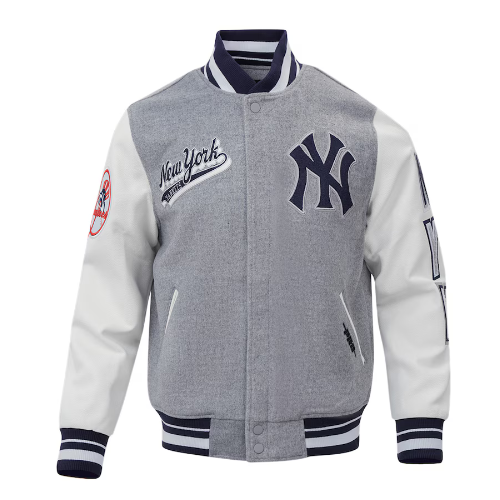 new york yankees pro standard heather gray varsity jacket 1 new york yankees pro standard heather gray varsity jacket