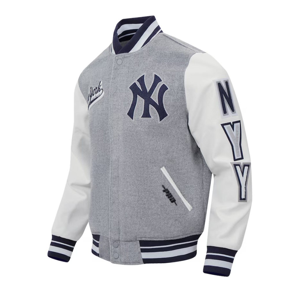 new york yankees pro standard heather gray varsity jacket 3 new york yankees pro standard heather gray varsity jacket