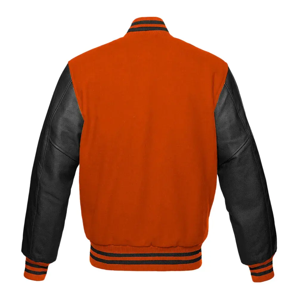 orange wool and black leather sleeves varsity jacket 123 1 orange wool and black leather sleeves varsity jacket