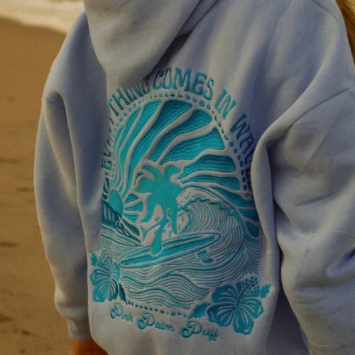 Pink Palm Everything Comes in Waves Blue Hoodie