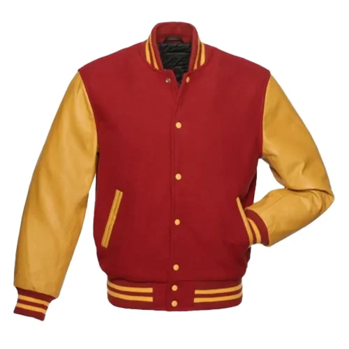 red wool and gold leather sleeves varsity jacket 123 1 red wool and gold leather sleeves varsity jacket